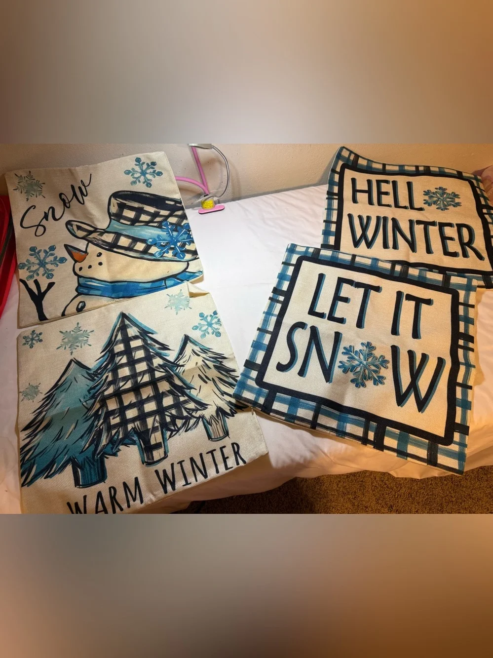 Holiday Winter Decorative Throw Pillow Covers - Blue Snowflake